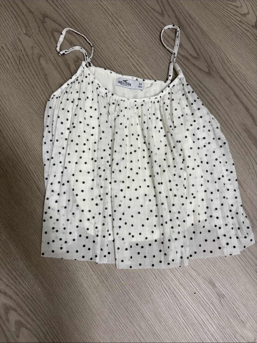Hollister Cream and Black Polka Dot Pleated Cami